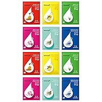12 Pcs Combo Set of 6Types Face Essence Mask Sheets K-Beauty Skincare Korean Facial Pack 1.0 oz(30g) Glowing Daily Skin Self Care Seollyeo Disposable Sheet Masks All Skin Types