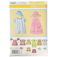 Simplicity 1447 Baby's Romper, Dress, Top, Underwear, and Hat Sewing Patterns, Sizes XXS-L