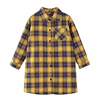 Girls Toddler Plaid Pleated Mini Dress Button Down Plaid Flannel Shirts Long Sleeve Casual Dress Girl Toddler Shirts