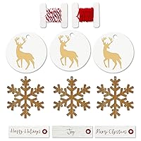 Hallmark Christmas Gift Wrap Accessories Kit (Decorative Trim and Gift Tags with String) Natural Snowflakes, Reindeer, Red and White