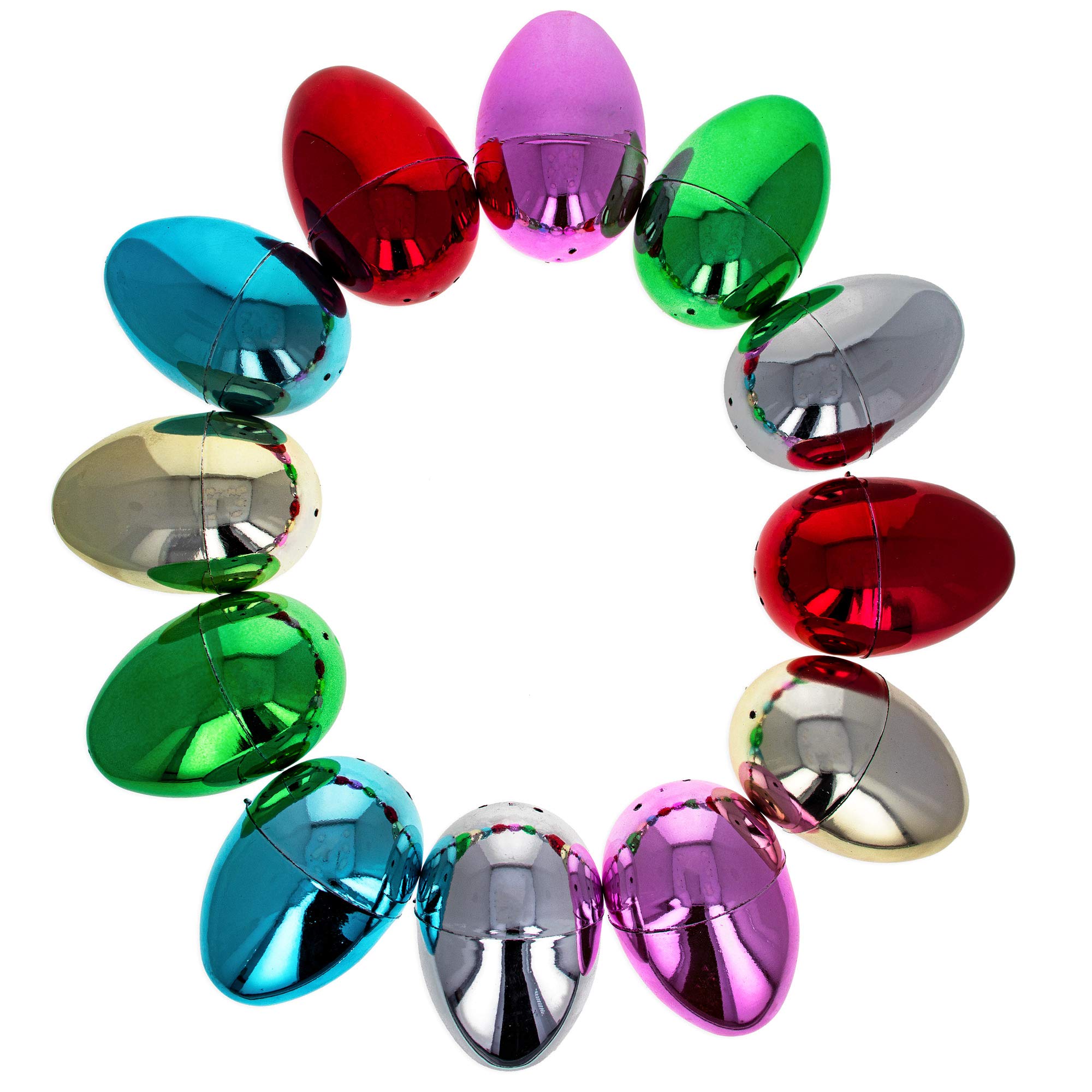 Shiny Metallic Easter Eggs: Set of 12 Multicolored Plastic Eggs, 3.05 Inches