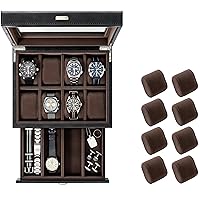 TAWBURY Bayswater 8 Slot Watch Box with Drawer (Black) with a Set of 8 Extra-Small Pillows to Fit 5.5-6.5