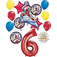 Power Rangers Party Supplies 6th Birthday Unleash the Power Balloon Bouquet Decorations Red Number 6