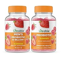 Lifeable Men's Probiotic 10 Billion + Probiotic 2 Billion CFU, Gummies Bundle - Great Tasting, Vitamin Supplement, Gluten Free, GMO Free, Chewable Gummy
