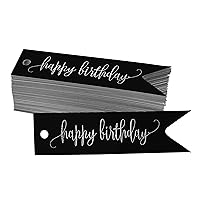 Pack of 100 Happy Birthday Favor Paper Tags Craft Real Silver Foil Hang Tags