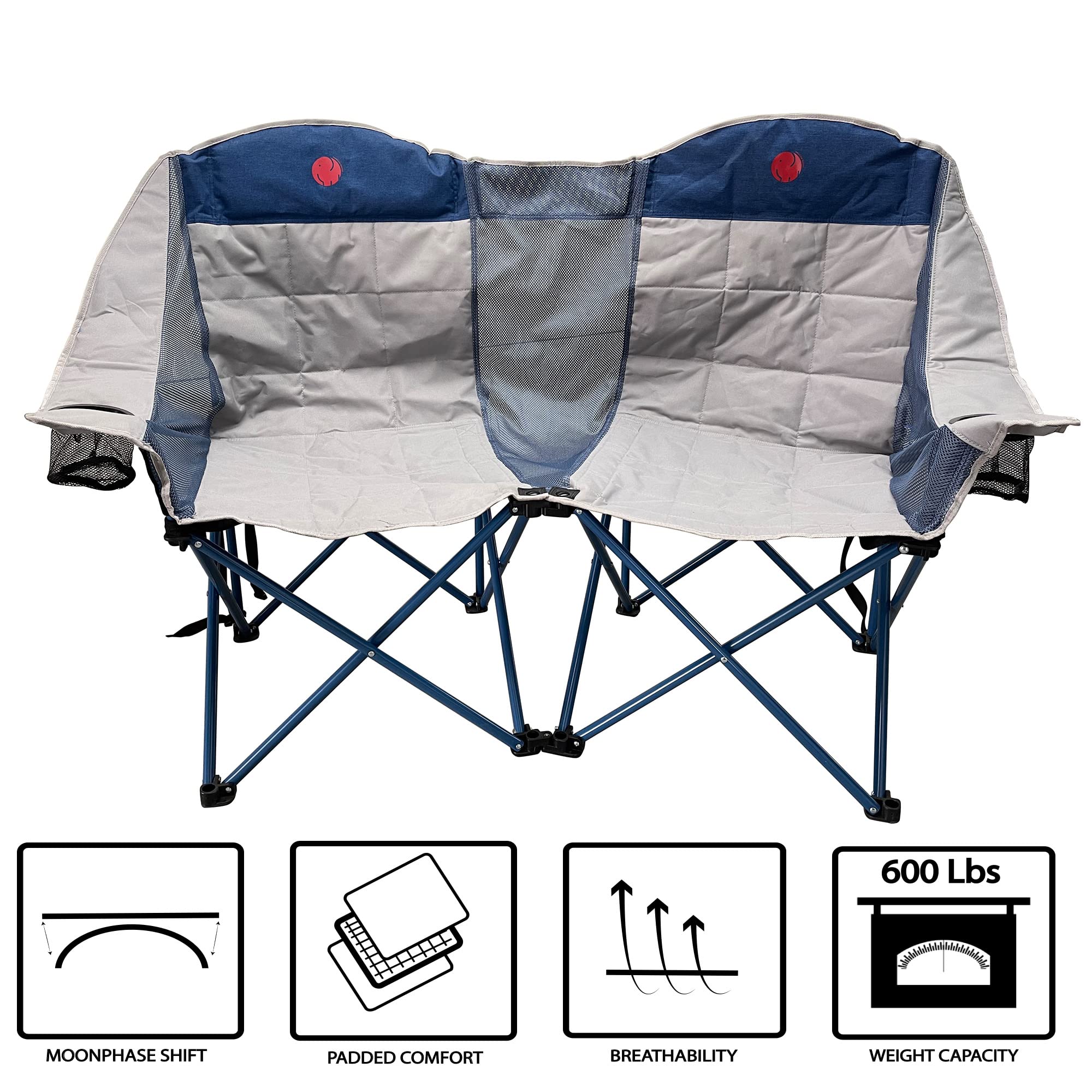 OmniCore Designs Heavy Duty Oversized Outdoor Folding Loveseat Camp Chair Collection (Single, Double & Triple Seating Capacity)