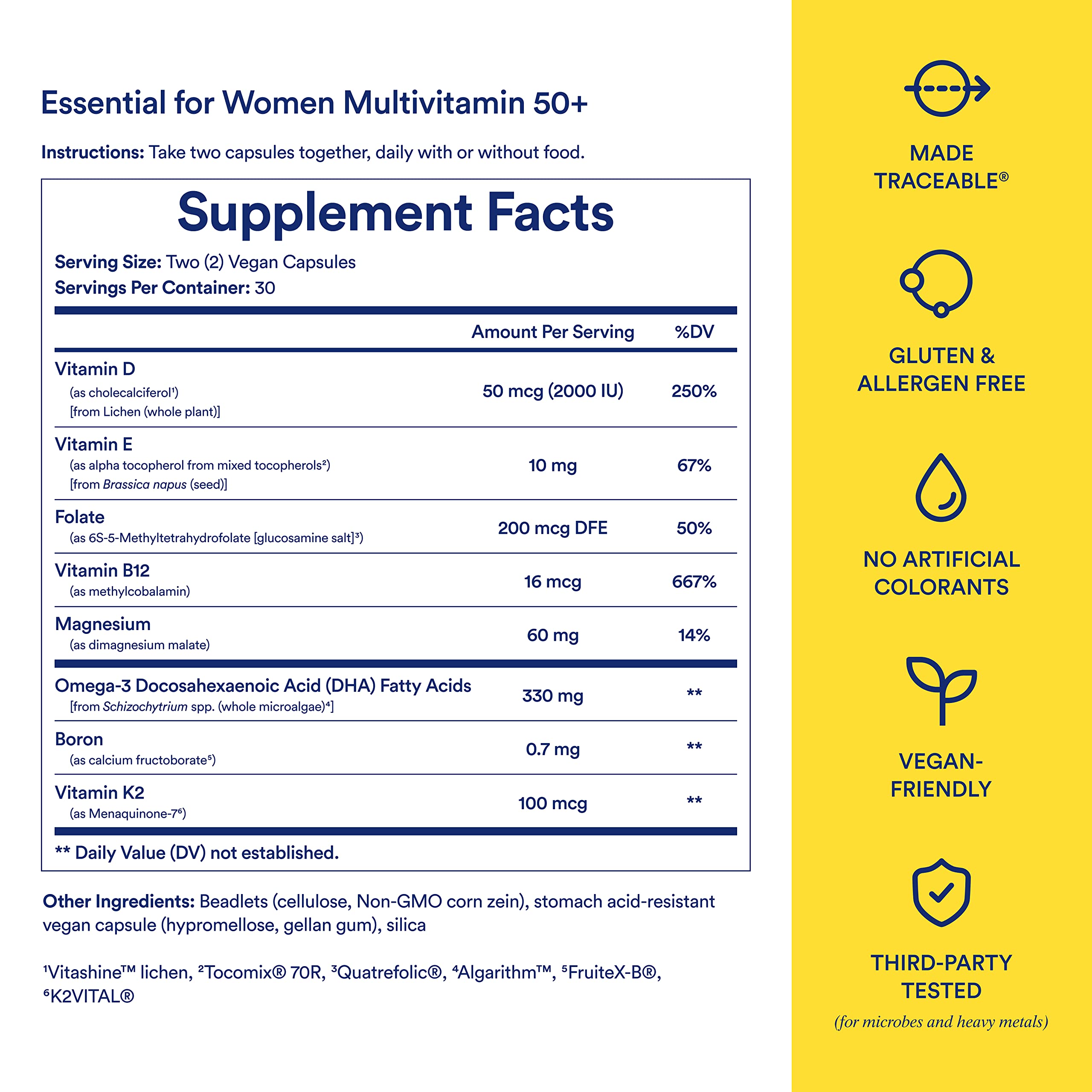Ritual Multivitamin for Women 50 and Over, Menopause Supplements with Vitamin D3, K2 and Magnesium for Bone Support*, Omega-3 DHA, Vitamin B12, Non-GMO, Mint Essenced, 30 Day Supply, 60 Vegan Capsules
