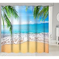 72 x 72 Inch Tropical Beach Palm Tree Shower Curtain for Bathroom Set Summer Seaside Blue Sky Ocean Sea Party Bath Bathtub Decor Durable Fabric Machine Washable