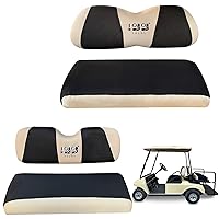 Golf Cart Seat Cover, Front (S Size) & Rear (XS Size) Fits Club Car DS & EZGO RXV TXT 4 Passenger Models Bench Seat Covers Kit, Washable Breathable Polyester Mesh Cloth (Khaki & Black)