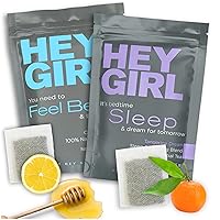 Hey Girl Sleep + Feel Better Tea Bundle - Sleep Tea w/Chamomile, Valerian Root & Lemon Balm in Tea Bags + Feel Better Herbal Tea with Echinacea, Elderberry, Vitamin C