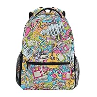 ALAZA Music Guitar Piano Graffiti Backpack Purse with Multiple Pockets Name Card Personalized Travel Laptop School Book Bag, Size M/16.9 inch