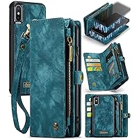 ZORSOME Wallet Case Cover for iPhone Xs Max,2 in 1 Detachable Premium Leather PU with 8 Card Holder Slots Magnetic Zipper Pouch Flip Lanyard Strap Wristlet for Women Men Girls,Blue