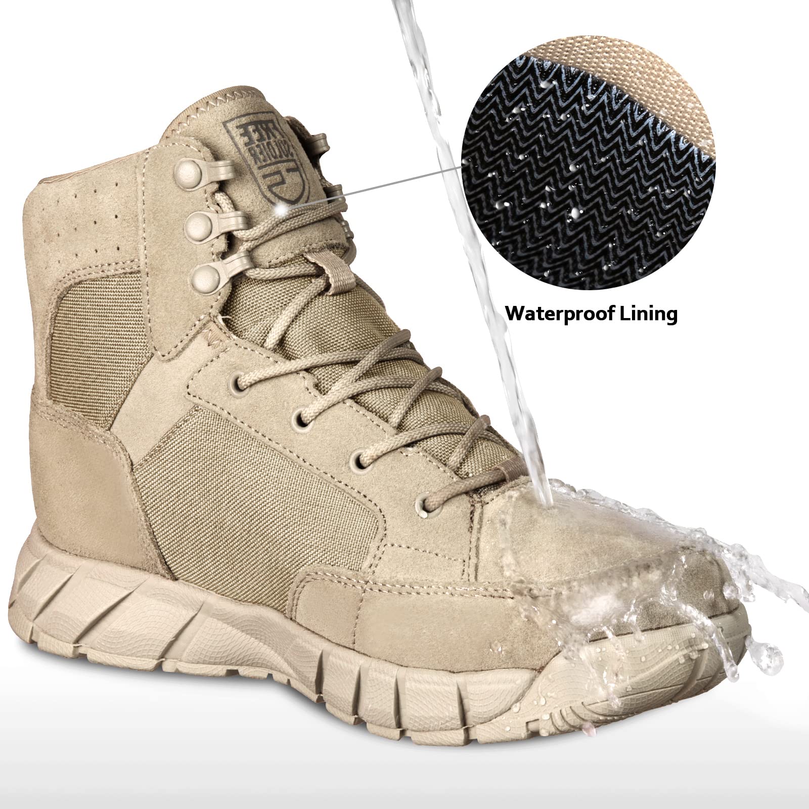 FREE SOLDIER Waterproof Hiking Work Boots Men's Tactical Boots 6 Inches Lightweight Military Boots Breathable Desert Boots