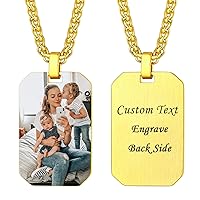 U7 Custom Photo Necklace for Men Women, Stainless Steel Black Gold Color Dog Tag - Personalized Text Engraved Memory Heart/Round Square Shaped Picture Pendant Necklaces Lover Gift Mothers Fathers Day