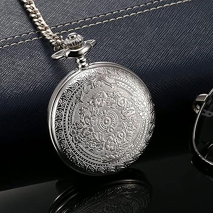 Hicarer Classic Quartz Pocket Watch with Roman Numerals Scale and Chain Belt