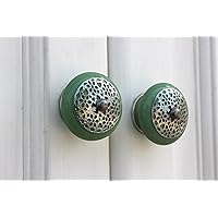 IndianShelf 8 Pack Ceramic Green Strewn Flat Drawer Knobs for Kitchen Cabinet Hardware Door Decorative Dresser Pulls Premium Designer