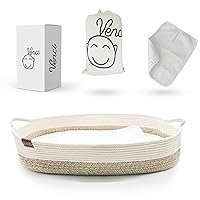 Smile Venci Baby Changing Pad for Dresser Top, Organic Cotton Rope and Thick Removable Foam Pad, Portable Moses Basket Changing Basket for Babies, Waterproof Changing Pad, Included Canvas Carrying Bag