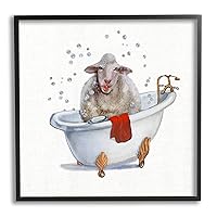 Stupell Industries Shaggy Sheep in Bubble Bath Playful Farm Animal, Designed by Donna Brooks Black Framed Wall Art, 24 x 24, Red