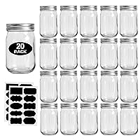 12oz Glass Jars With Lids Regular Mouth 20 Pack -Mason Jars 12 oz For Crafts, Meal Prep, Canning Jars For Food Storage Frascos De Vidrio Con Tapa Para Conservas-with 20 Chalkboard Stickers-Silver Lid