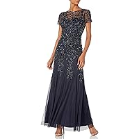Adrianna Papell Women's Floral Beaded Godet Gown, Twilight, 16