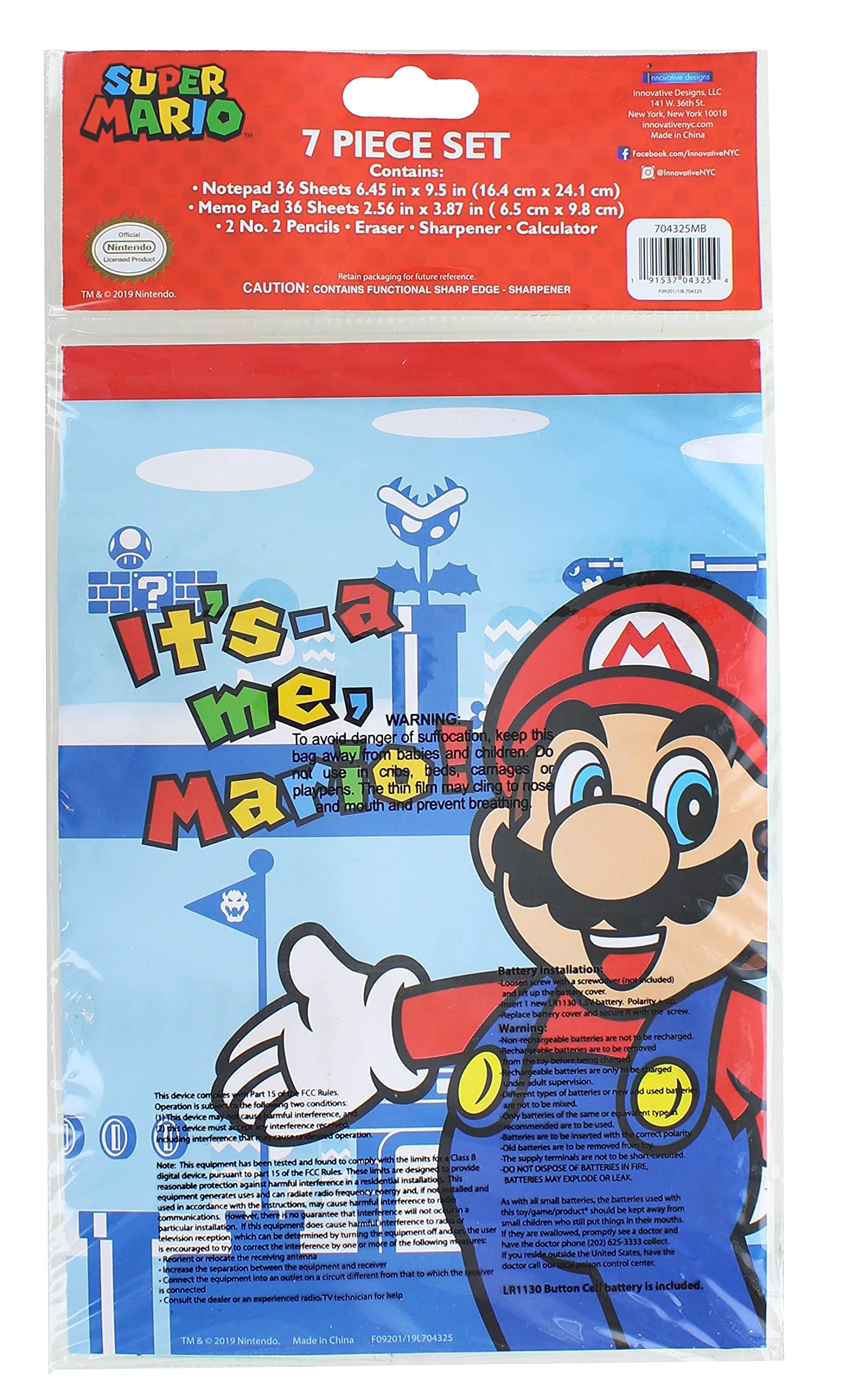 Mario Bros. Calculator School Supplies Set - 7 Piece Bundle for Back to School