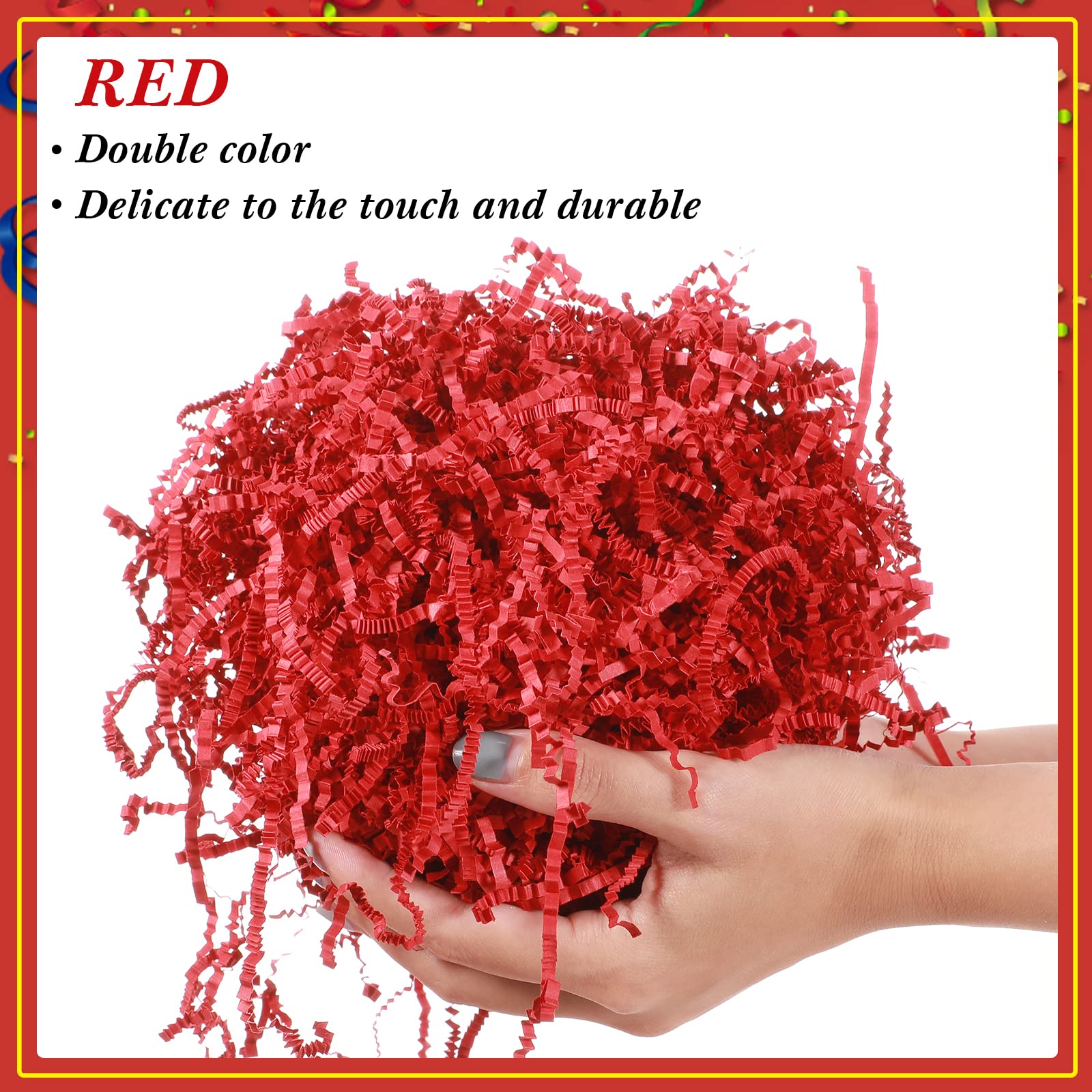 Outus 2 LB Crinkle Cut Paper Shred Filler Shredded Paper for Gift Box Crinkle Paper Metallic Shredded Crinkle Cut Paper Easter Grass Tissue Paper for Wedding Birthday Wrapping Boxes Bags (Red)