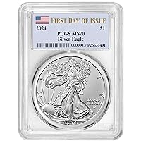 2024 No 2024 $1 American Silver Eagle PCGS MS70 FS Flag Label First Day of Issue $1 PCGS MS-70