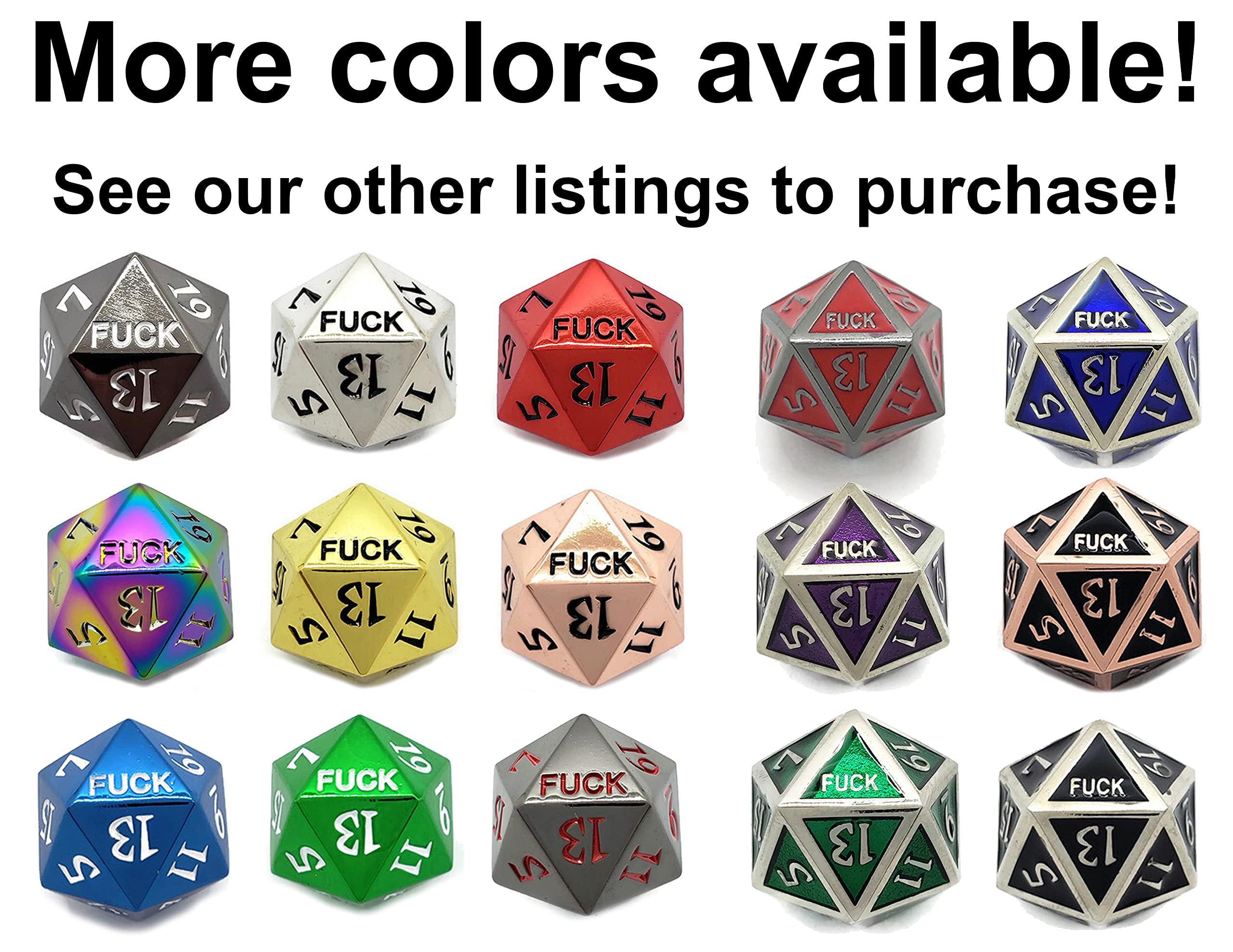 Metal D20 Fuck Dice Critical Fail F 20 Sided Die Set DND Black Gunmetal Color Number for Role Playing Game Dungeons and Dragons D&D Pathfinder Shadowrun and Math Teaching