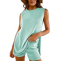 Bianstore Women's Summer Sweater Set Sleeveless Knit Pullover Top Matching Shorts 2 Piece Beach Vacation Outfits