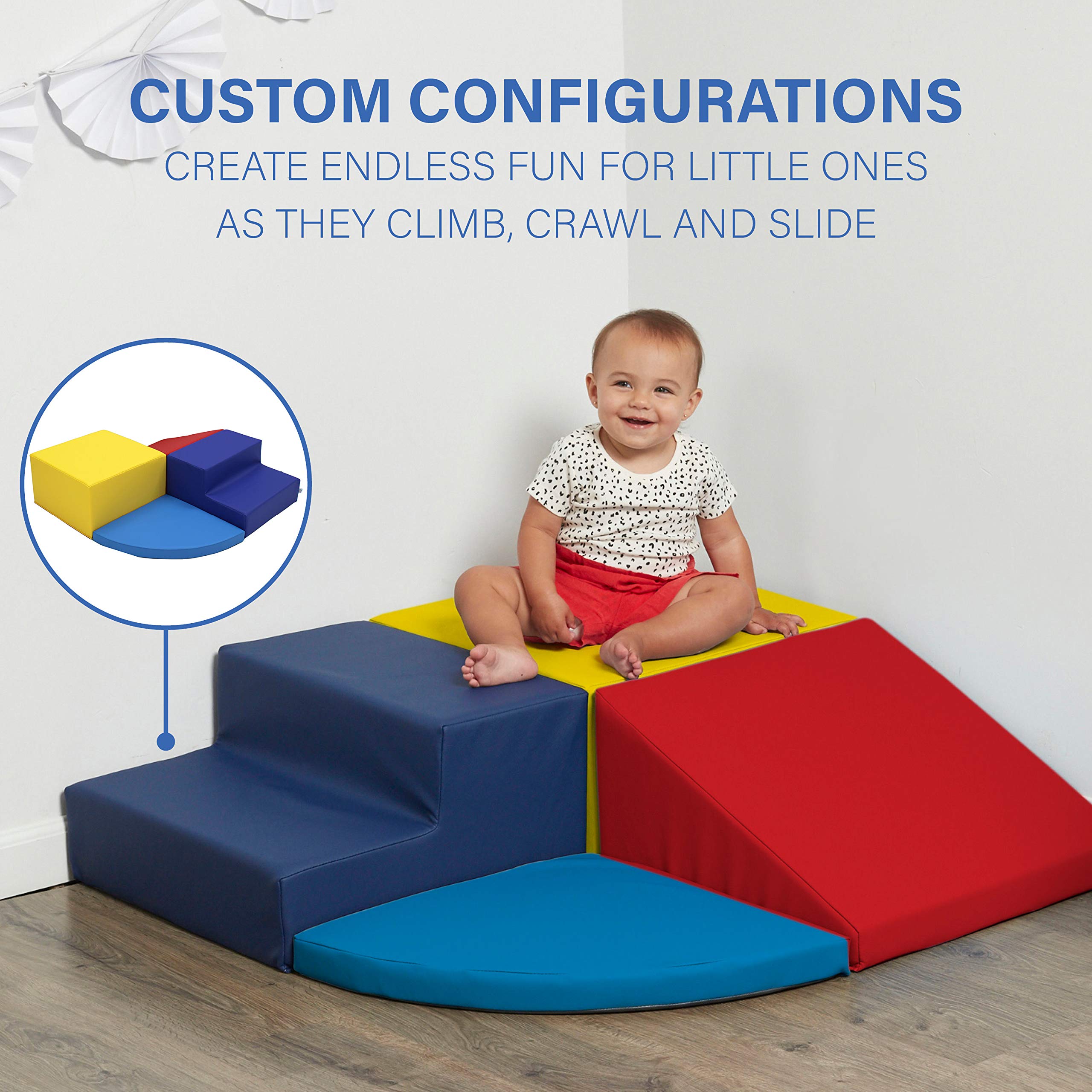 Factory Direct Partners 11619-BLRD SoftScape Toddler Playtime Corner Climber, Indoor Active Play Structure (4-Piece Set) - Blue/Red