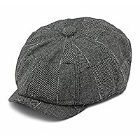 Cmprvgd Mens Classic Flat Cap 8 Panel Wool Blend Herringbone Tweed Gatsby Ivy Driving Cabbie Hat