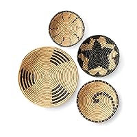 Artera Wicker Wall Basket Decor - Set of 4 Oversized, Hanging Natural Woven Seagrass Flat Baskets, Round Boho Wall Basket Decor for Living Room or Bedroom, Unique Wall Art. (Natural)
