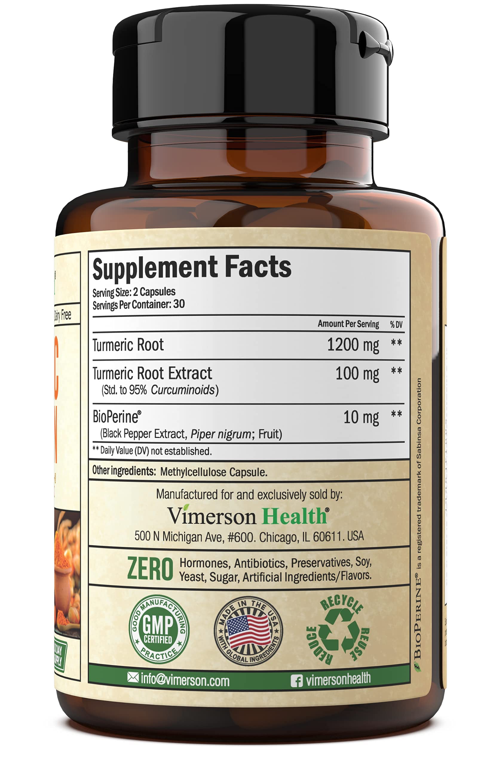 Vimerson Health Mens Multivitamins + Turmeric Curcumin with BioPerine 10 mg Bundle. Joint Support and Inflammatory Balance, Immune Support, Antioxidant Properties for Him