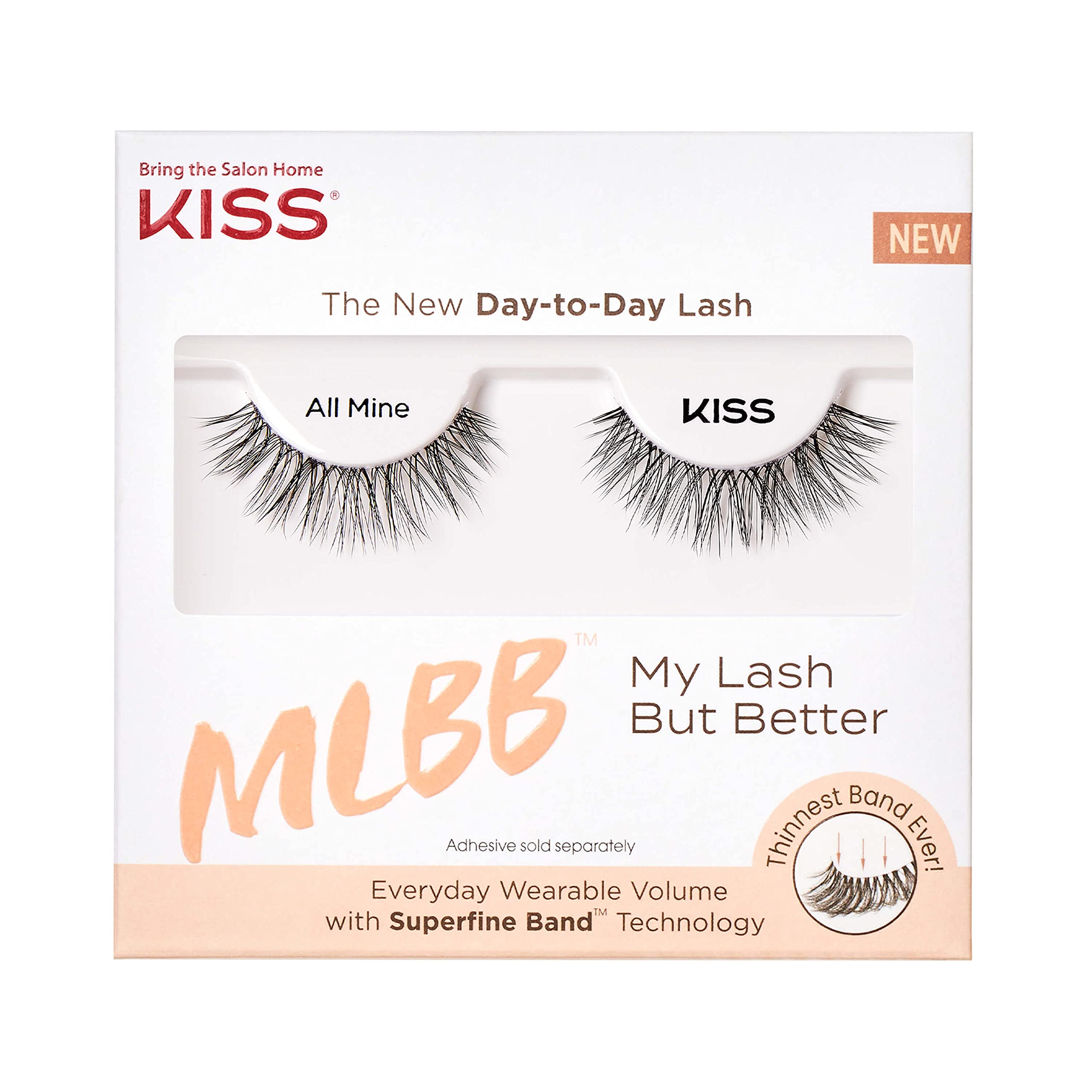 KISS MLBB My Lash But Better False Eyelashes, Everyday Wearable Volume with Superfine Band Technology, Easy To Apply, Reusable, Cruelty-Free, Contact Lens Friendly, Style 'All Mine', 1 Pair Fake Eyelashes