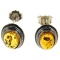BALTIC AMBER AND STERLING SILVER 925 DESIGNER COGNAC STUD EARRINGS JEWELLERY JEWELRY
