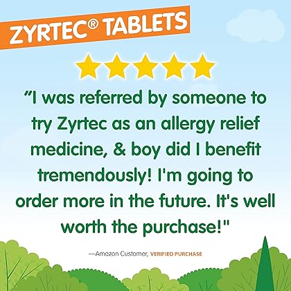 Zyrtec 24 Hour Allergy Relief Tablets, 10 mg Cetirizine HCl Antihistamine Allergy Medicine, 70 ct