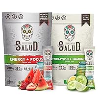 Salud 2-Pack |2-in-1 Energy + Focus (Strawberry Watermelon) & Hydration + Immunity (Cucumber Lime) – 15 Servings Each, Agua Fresca Drink Mix, Non-GMO, Gluten Free, Vegan, Low Calorie, 1g of Sugar