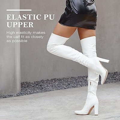  WSKEISP Women's Thigh High Boots Patent Leather PU Heeled Over  The Knee High Boots Sexy Pointed Toe Chunky Heel GOGO Boots