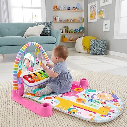 Fisher-Price Baby Playmat Deluxe Kick & Play Piano Gym With Musical -Toy Lights & Smart Stages Learning Content For Newborn To Toddler, Pink