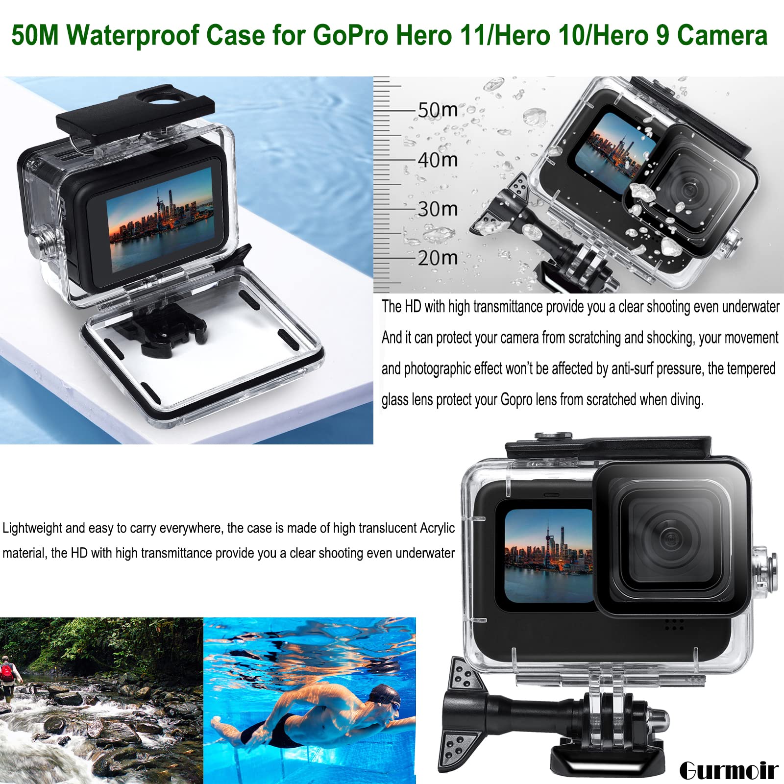 Gurmoir Accessories Kit with Battery and Charger for Gopro Hero 11 10 9 Black. Waterproof Housing Case+Selfie Stick+Tripod+2 Battery+3-Channel Charger Station Compatible with Go Pro 11 10 9(PT09)