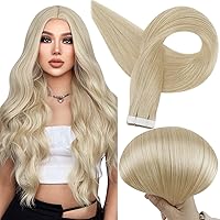 Full Shine Pu Tape in Hair Extensions Human Hair Blonde Tape in Extensions Silky Brazilian Human Hair Blonde Color 613 Double Sided Adhesive Tape Human Hair Extensions 24 Inch 50 Gram
