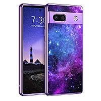 GUAGUA for Google Pixel 7A 5G Case Glow in The Dark, Google Pixel 7A Luminous Space Nebula Phone Case, Slim Fit Plating Shockproof Protective Noctilucent Case for Google Pixel 7A 6.1'', Blue Nebula