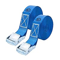 Bison Gear Tie Down Straps - UV Resistant Cargo Car Roof Rack Straps, 8ft 2.5m x 1in 25mm, 550lbs 250kg Break Strength, Cam Straps with Buckle (2 Pack, Blue)