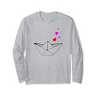 Paper Ship Love Hearts Origami Handicrafts Long Sleeve T-Shirt