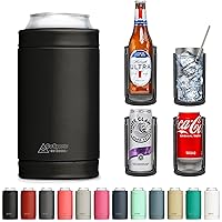 DUALIE 3 in 1 Insulated Can Cooler - Universal Size for 12 oz Cans, Slim Cans, and Bottles - 10+ Colors Available, Black