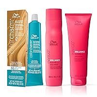 Wella Professionals Invigo Brilliance Color Protection Shampoo & Conditioner, For Fine Hair + Wella ColorCharm Demi Permanent Hair Color, 8G Light Golden Blonde