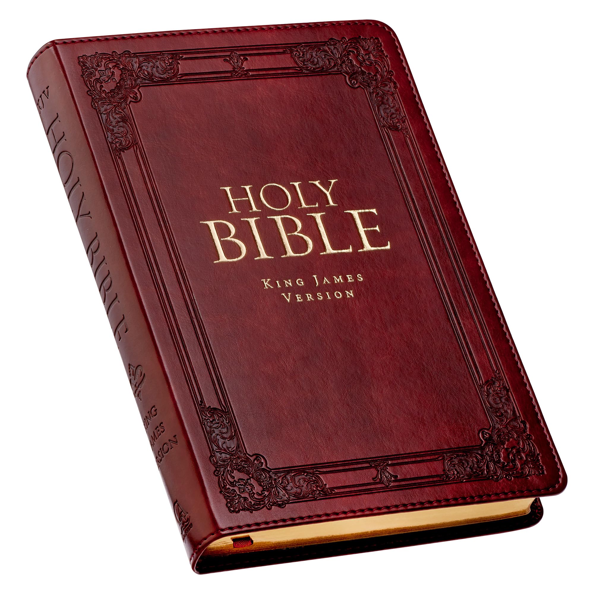 KJV Holy Bible, Standard Size, Burgundy Faux Leather w/Thumb Index and Ribbon Marker, Red Letter, King James Version