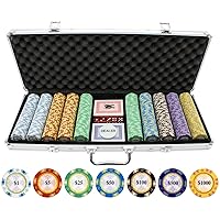 500pc 13.5g Monte Carlo Clay Poker Chip Set - Casino Grade 13.5g Poker Chips, Tri Color Poker Chip Design, 7 Color Chip Denomination - 2 Decks of Cards, Dice, Dealer Button