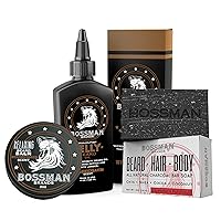 Bossman Beard Care Set — Beard Oil for Men, Relaxing Beard Balm, and Men's Bar Soap 4 in 1 — Beard Comb for Men — Beard Wash and Growth Kit (Stagecoach Scent)