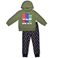 PJ Masks Boy's 2 Piece Hoodie and Jogger Sweatpants Set for Toddler and Little Kids- Green/Black